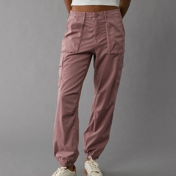 American Eagle Outfitters Pants - AE Stretch High-Waisted Baggy Cargo Jogger Pants Size 10 Mauve Utility Pants